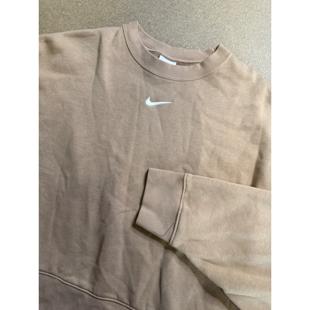 Nike Senter swoosh Club Fleece Crewneck Sweatshirt Tan Brown Logo Size L
